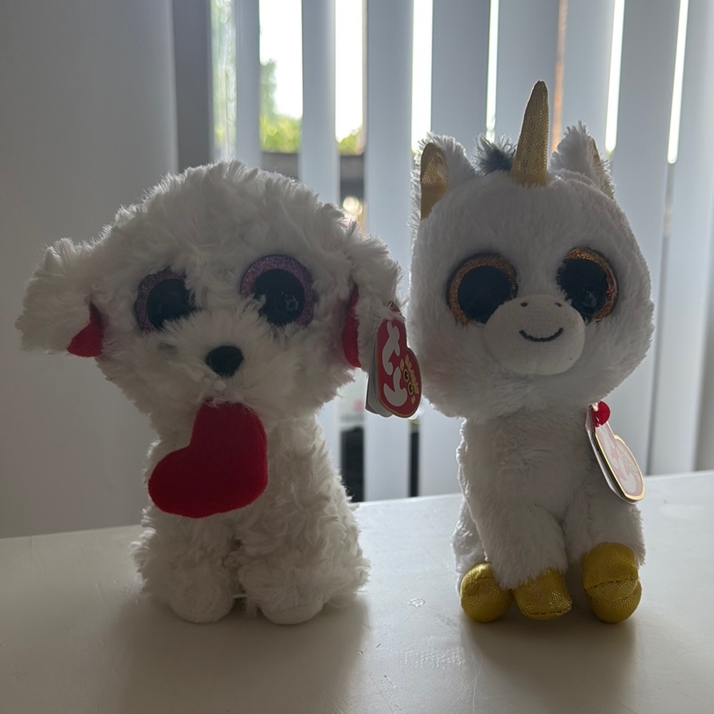 Ty Plush Dog and Unicorn Toy Set - White and Gold